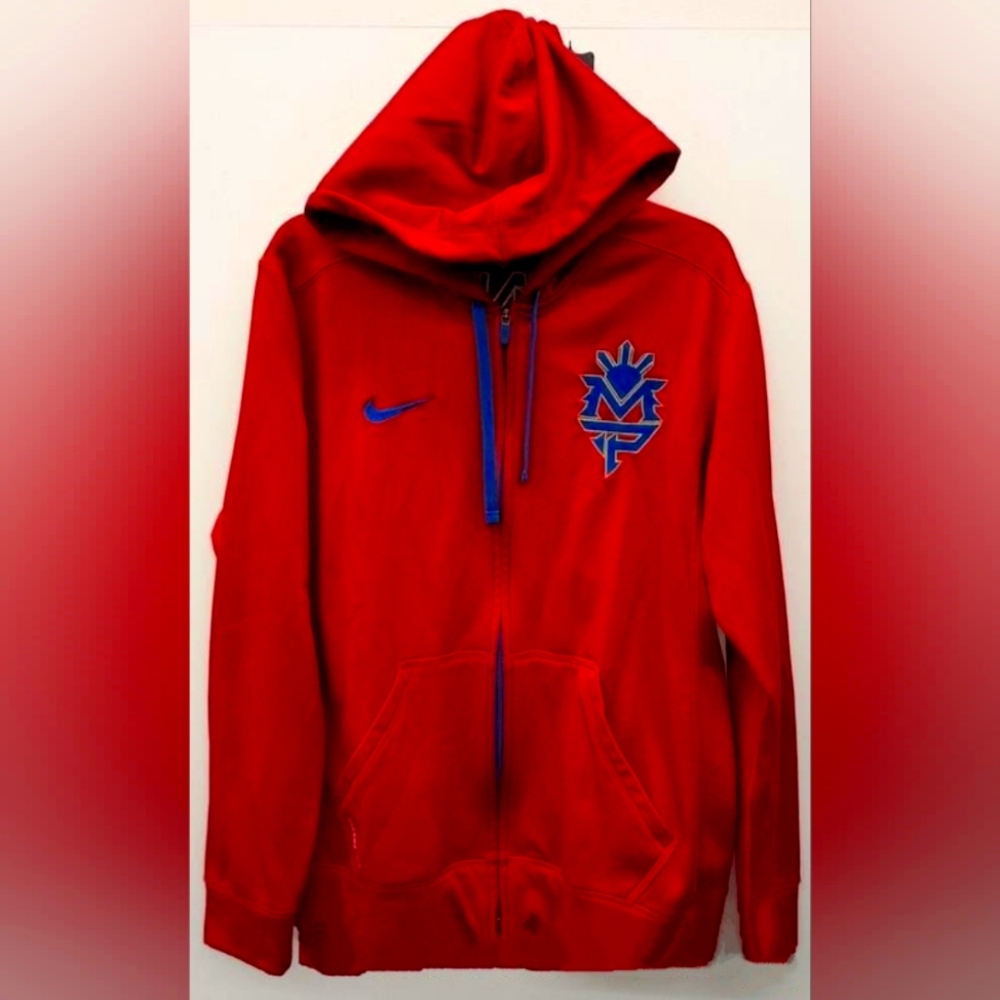 MANNY PACQUIAO NIKE THERMAFIT RED ZIP UP "PACMAN KO" HOODIE Large Rare